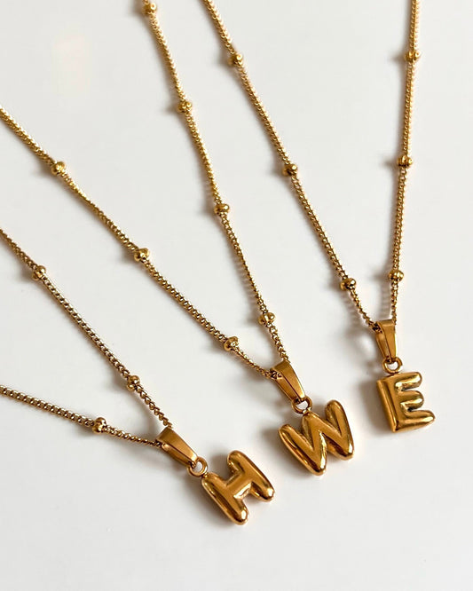 Tiny bubble initial necklace