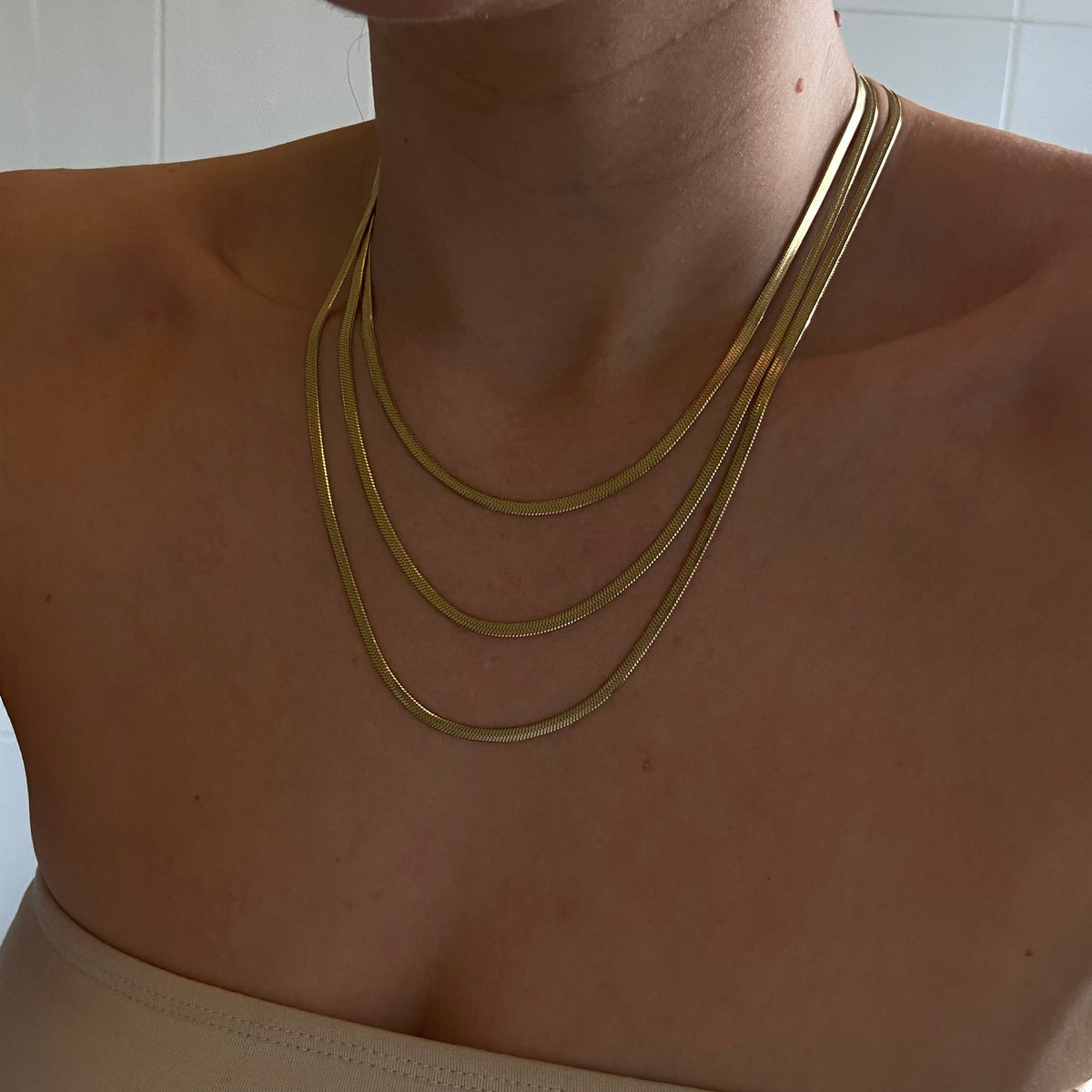 Gold flat snake chain 3mm