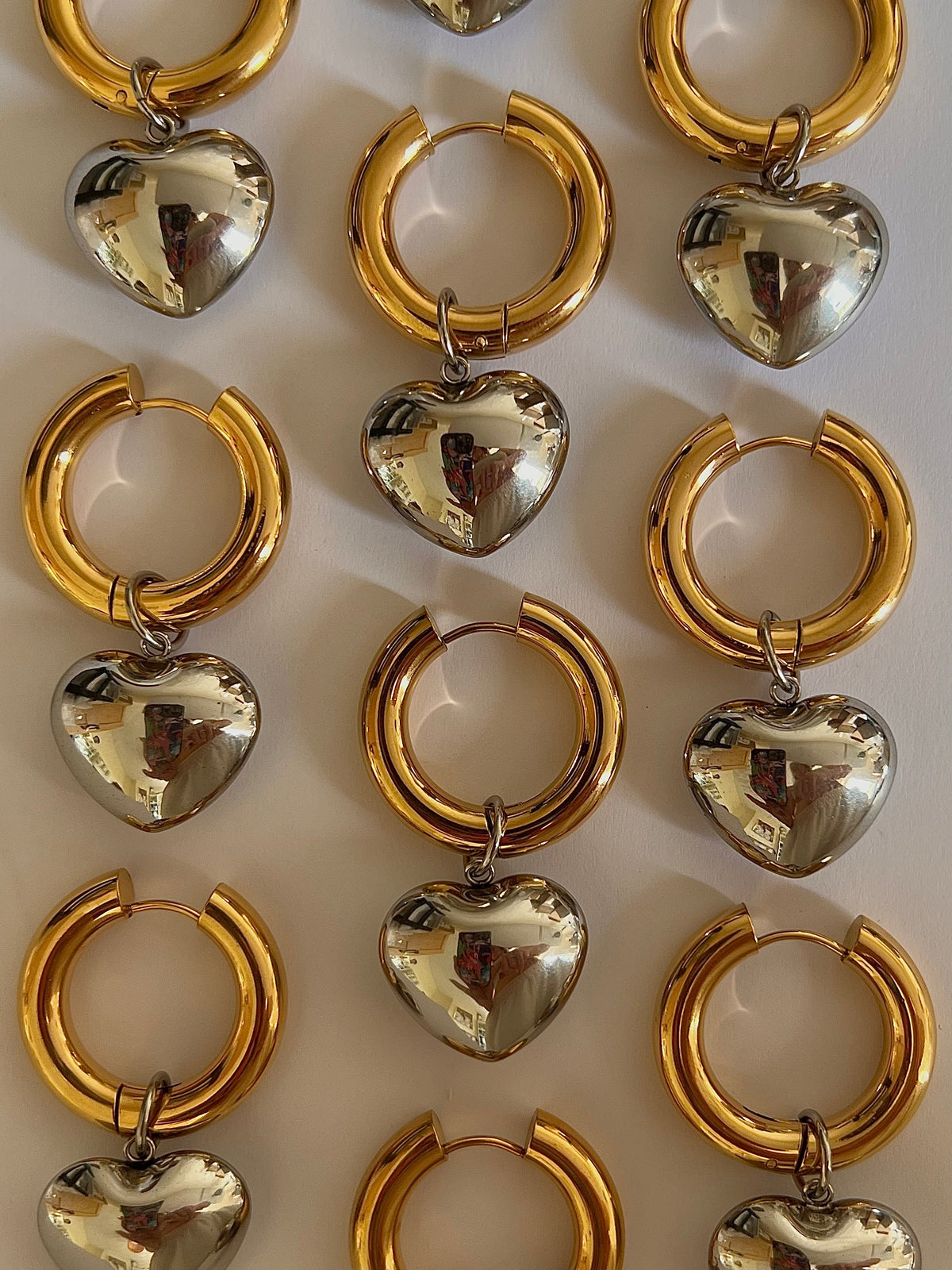 Two tone chunky heart hoops